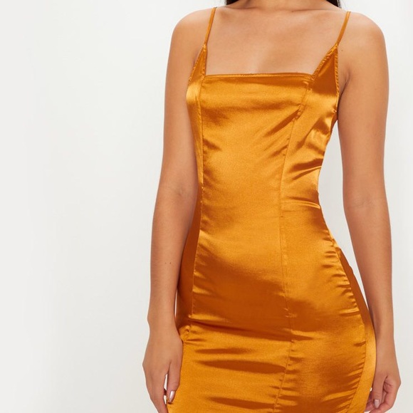orange satin bodycon dress